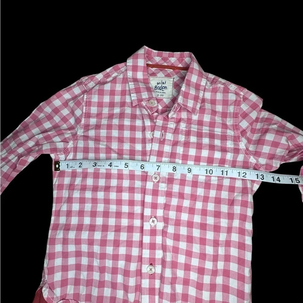 Mini Boden Boys pink Check Plaid Button Up Size 2-3 Years k238